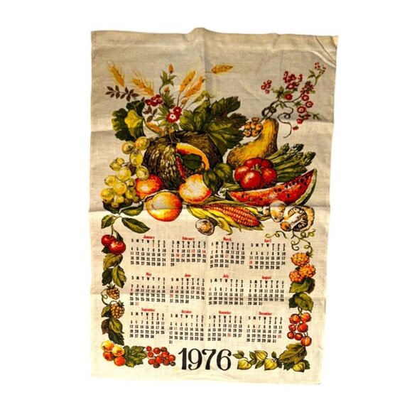 Vintage 1976 Cloth Wall Hanging Calendar  Fruit and Vegetables Theme - Picture 1 of 6